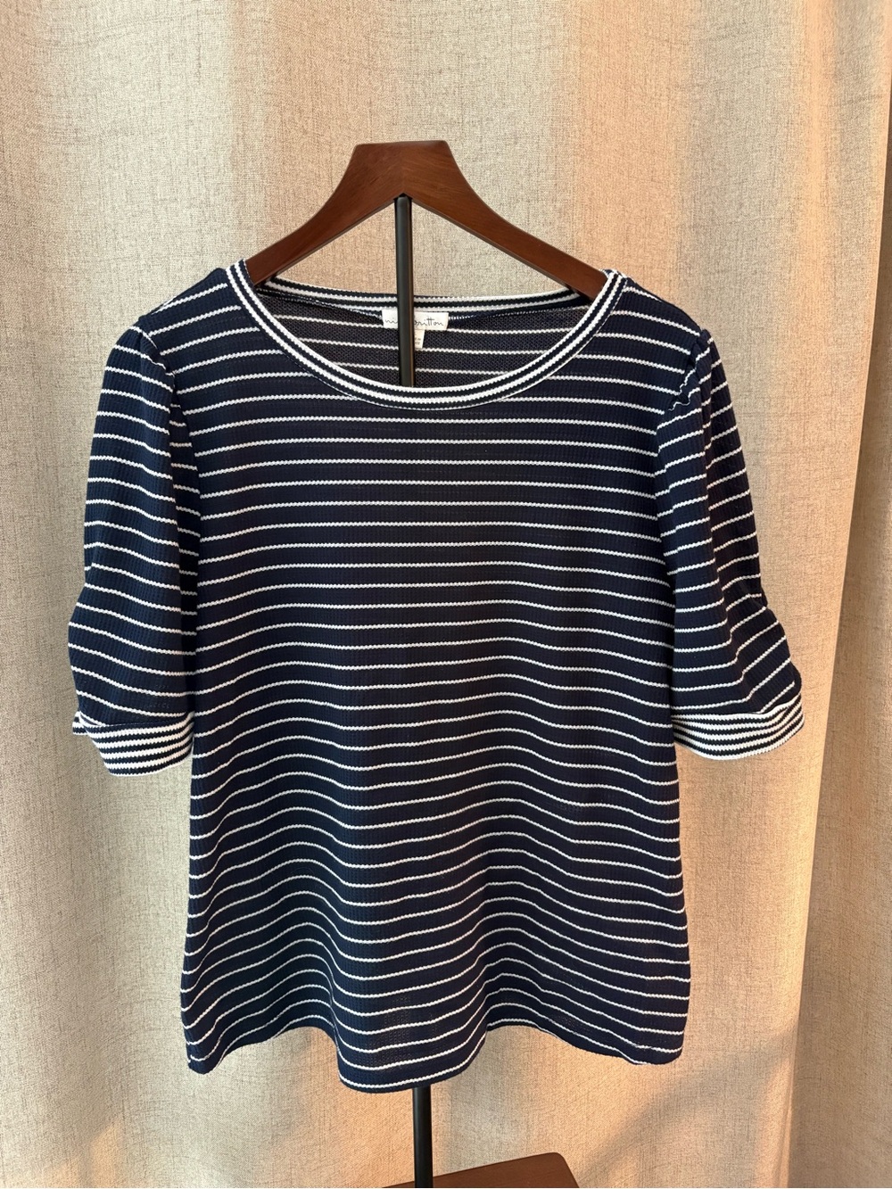 nine britton Navy and White Striped Short-Sleeve Top